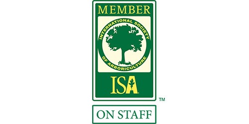 The image displays a green and white membership emblem for the International Society of Arboriculture (ISA), indicating the individual is an "ON STAFF" member.
