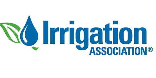 This is the logo of the Irrigation Association, featuring a stylized blue water drop and a green leaf to symbolize water conservation and plant life.