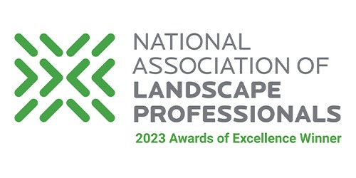 The image displays a logo for the 'National Association of Landscape Professionals' along with the text "2023 Awards of Excellence Winner."
