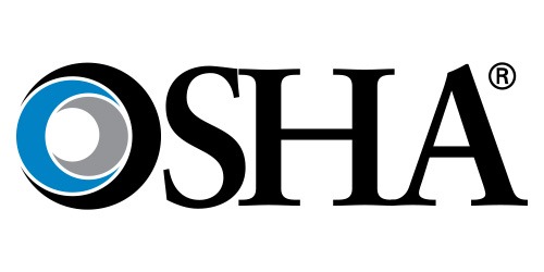 The image displays the logo for OSHA, characterized by bold black letters and a blue circular design incorporating a white "O" shape, with a registered trademark symbol.